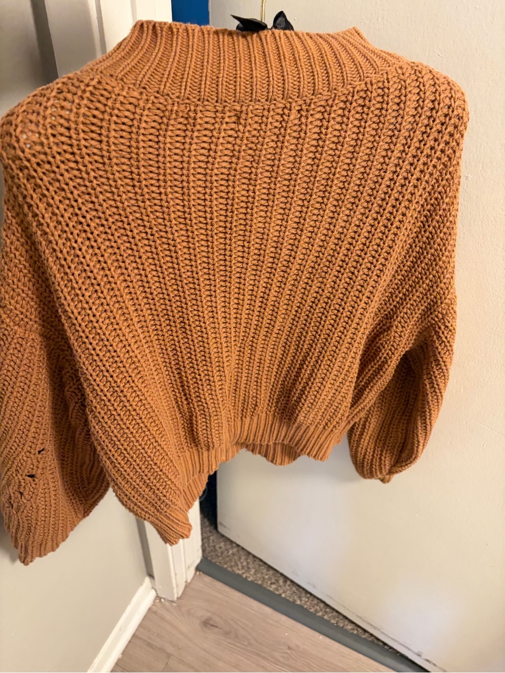 BP Nordstrom Cognac Cable Knit Balloon Sleeve Mock Neck Sweater Camel XS - Picture 2 of 6